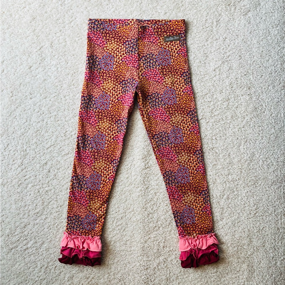 Matilda Jane Pink, Orange & Purple Floral Dot Ruffle Leggings - size 6